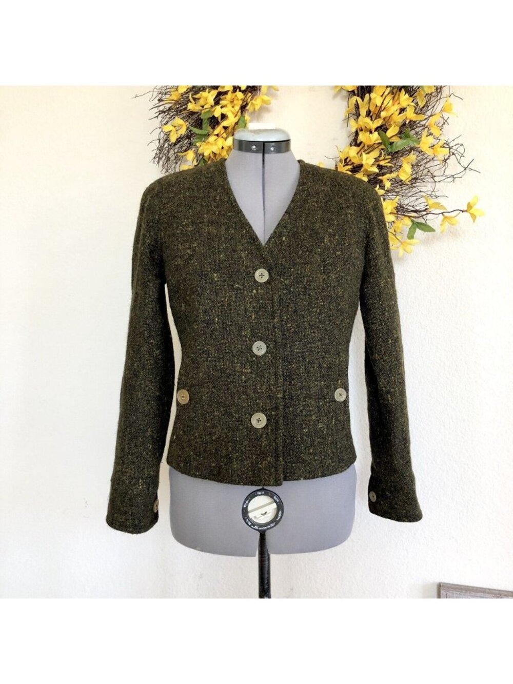 Vintage Y2K Tuleh Wool Blend Tweed Green Blazer Jacket